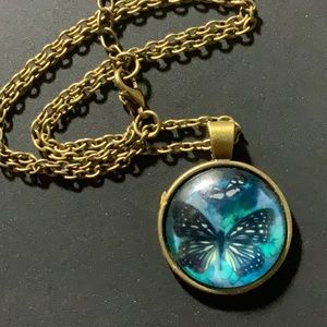 Bronze Cabochon Necklace - Butterflies